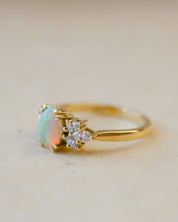 18ct yellow gold opal ring with diamond leaves