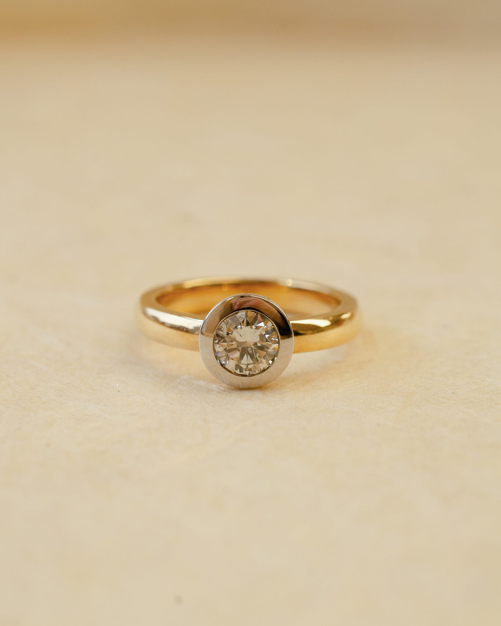 Platinum and Yellow Gold Bezel-Set Diamond Ring