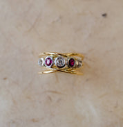 Ruby & Diamond Bubble Crossover Ring