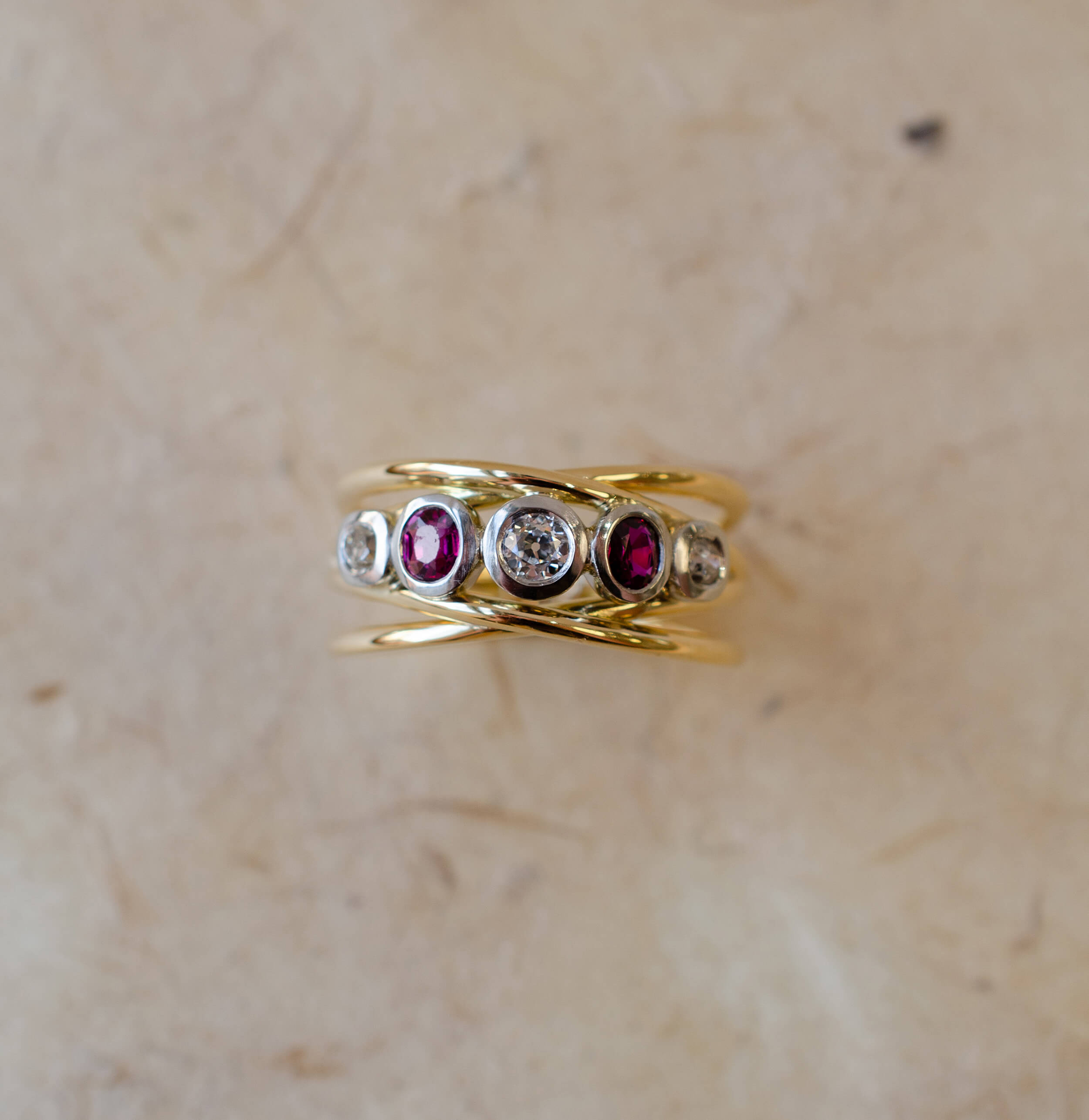 Ruby & Diamond Bubble Crossover Ring