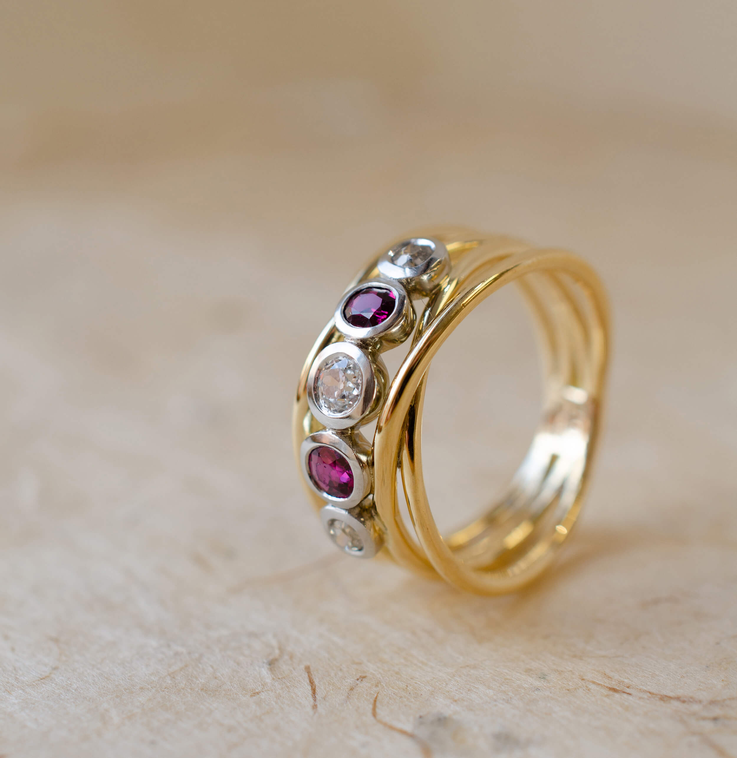 Ruby & Diamond Bubble Crossover Ring