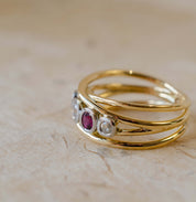 Ruby & Diamond Bubble Crossover Ring