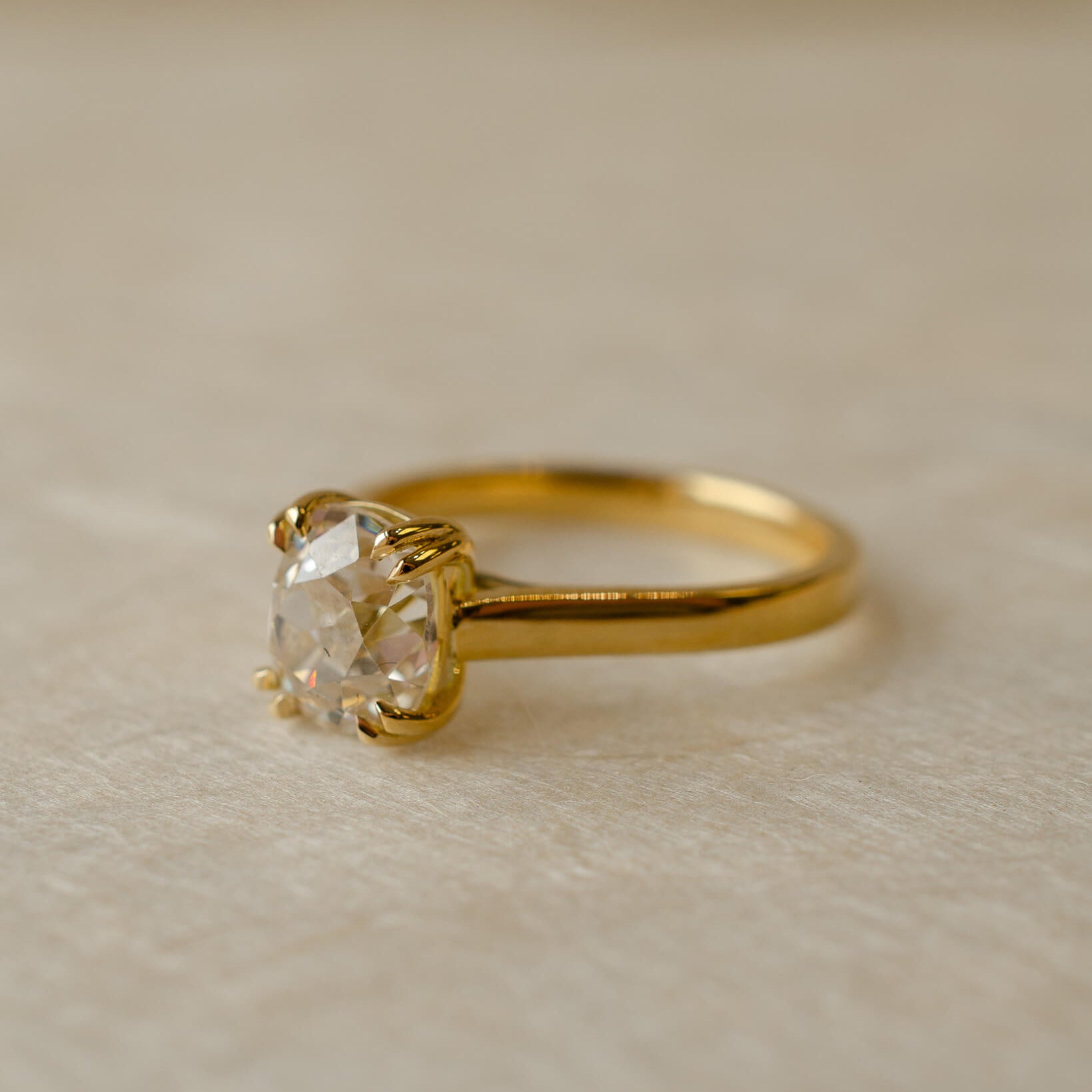yellow gold ring with rose cut antique diamond