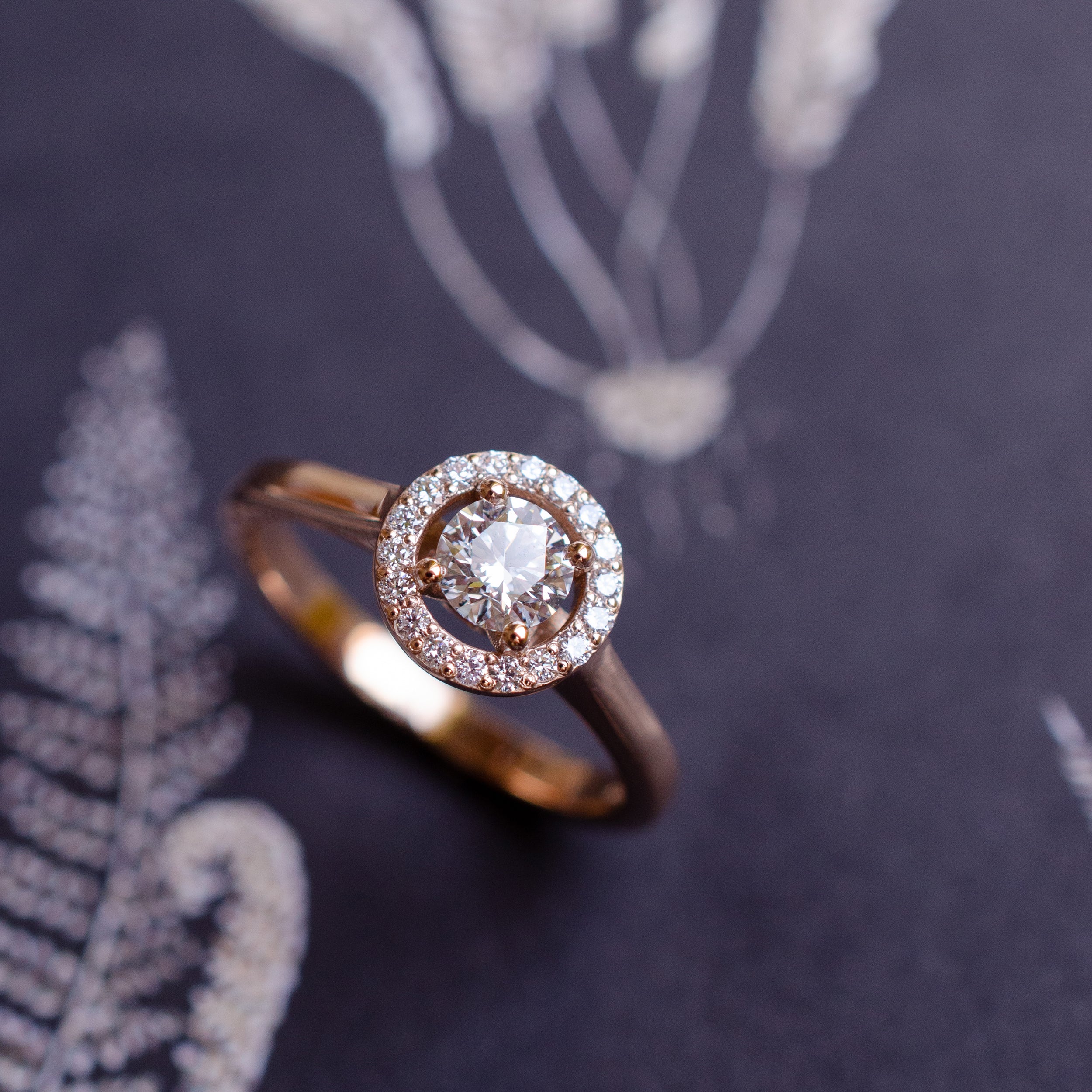 Rose Gold Round Brilliant Diamond Halo Engagement Ring