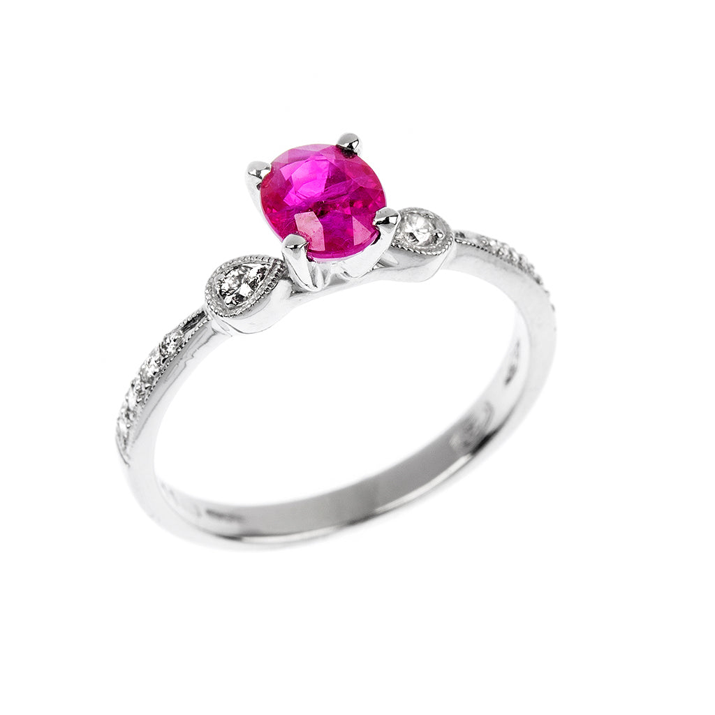 Oval Ruby & Diamond Trilogy Engagement Ring