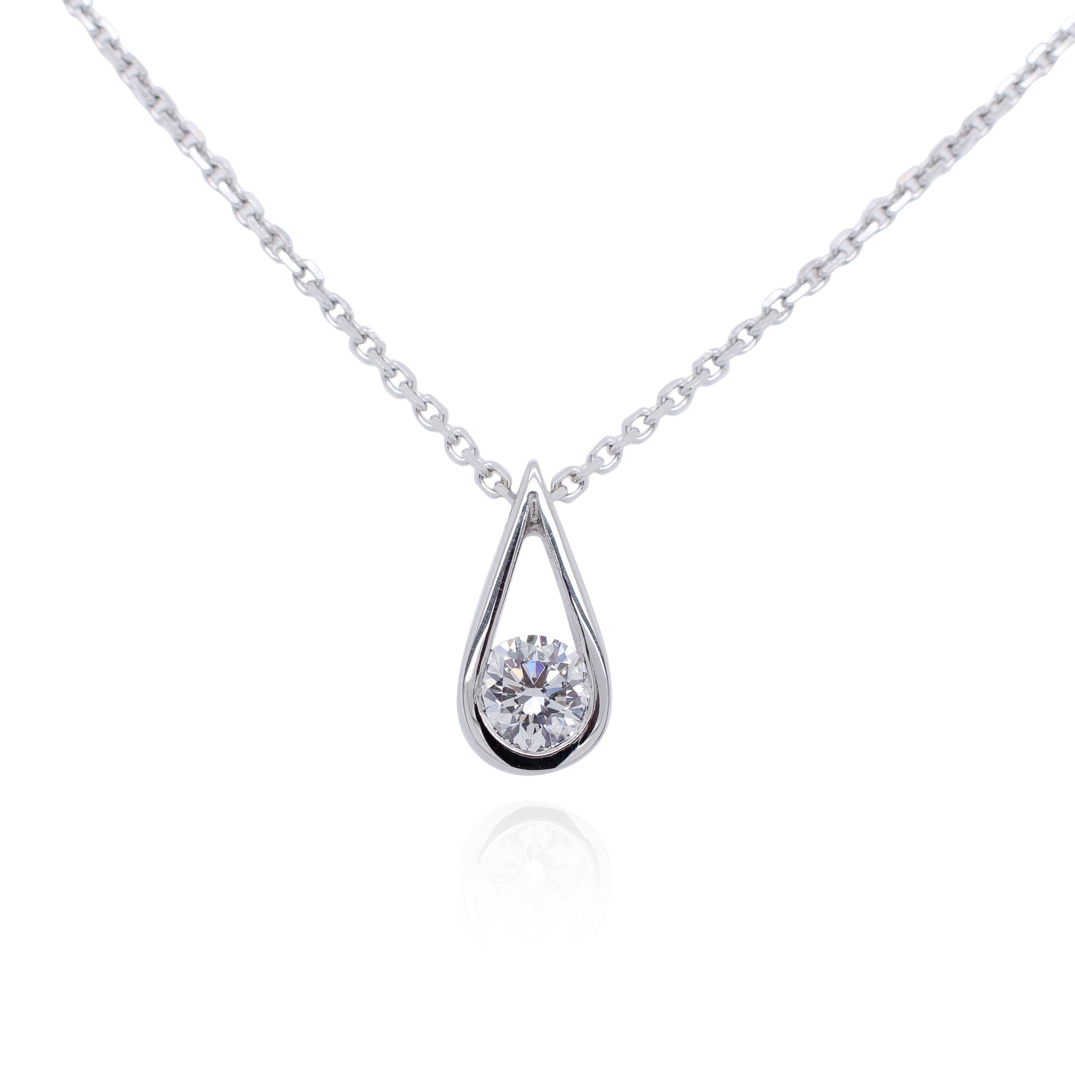 Round Brilliant Teardrop Diamond Necklace in 18ct White Gold