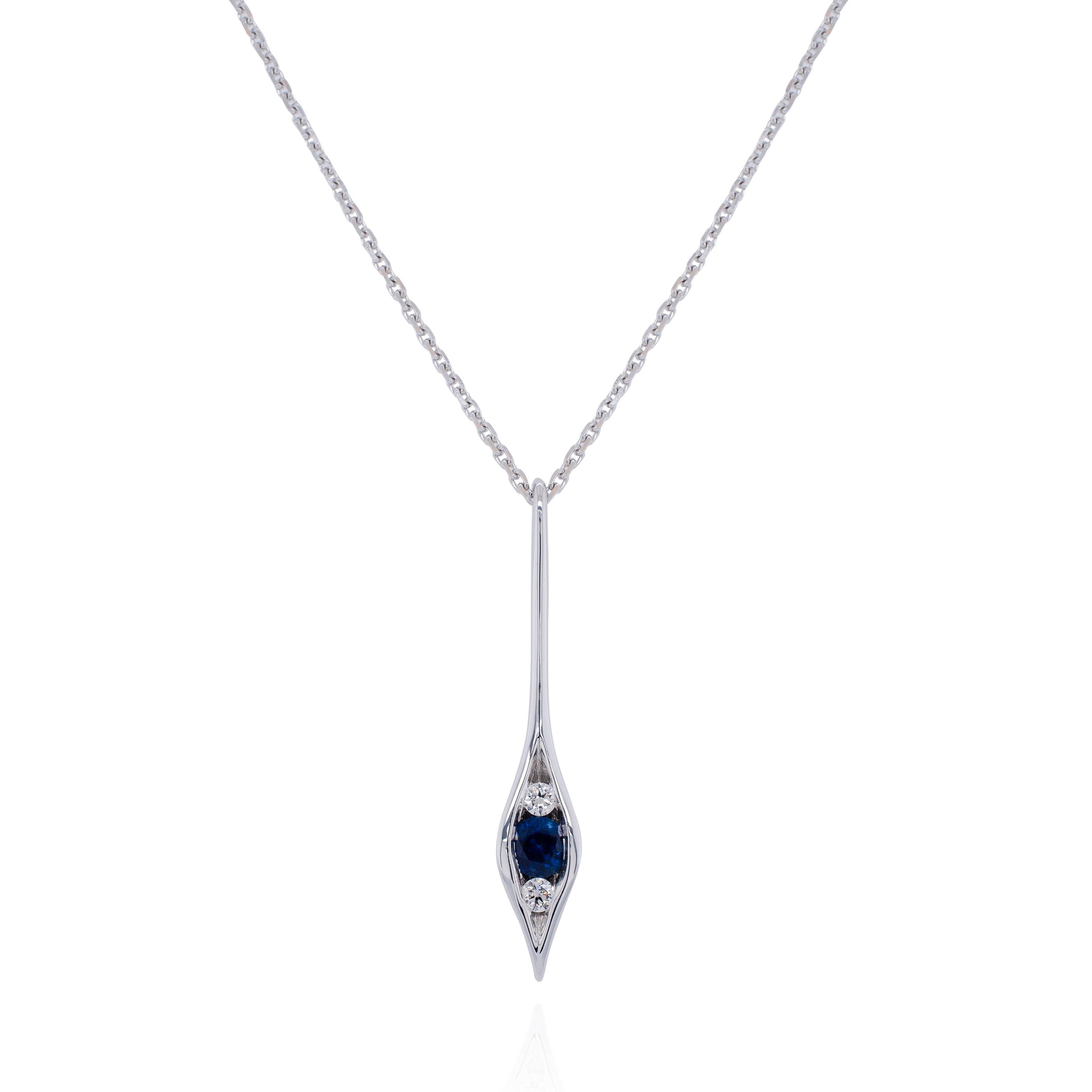 Blue Sapphire & Diamond Trilogy Drop Necklace