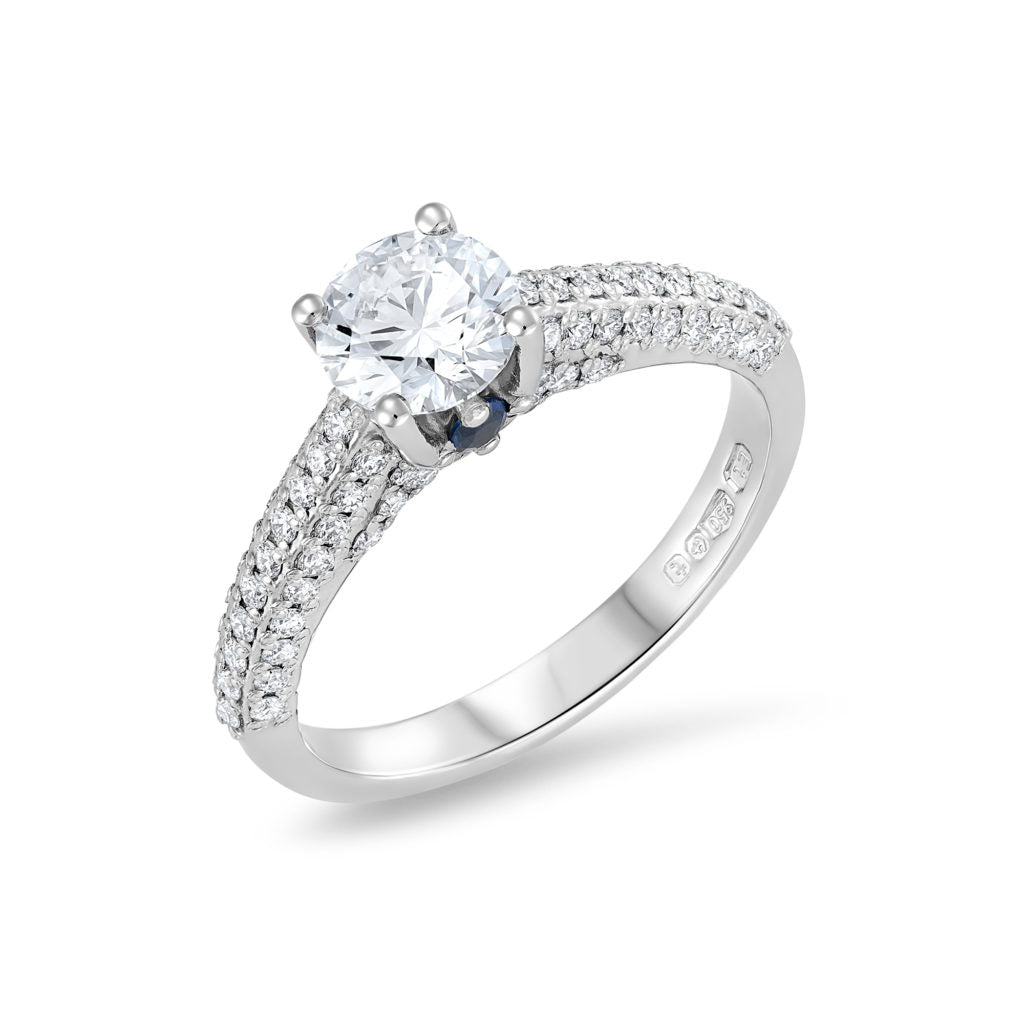 Diamond Engagement Ring with Three Row Pavé Diamond Shoulders