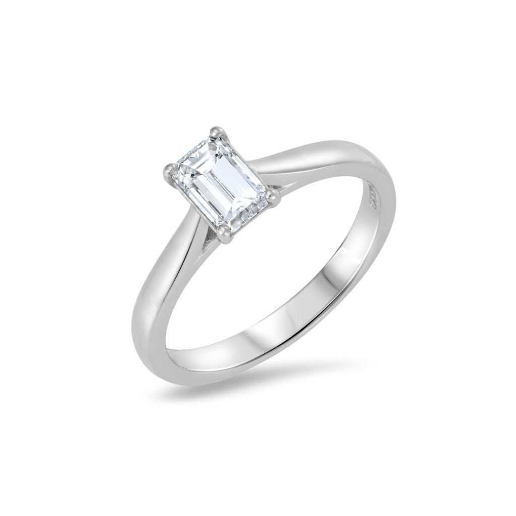 Emerald Cut Diamond Four Claw Engagement Ring