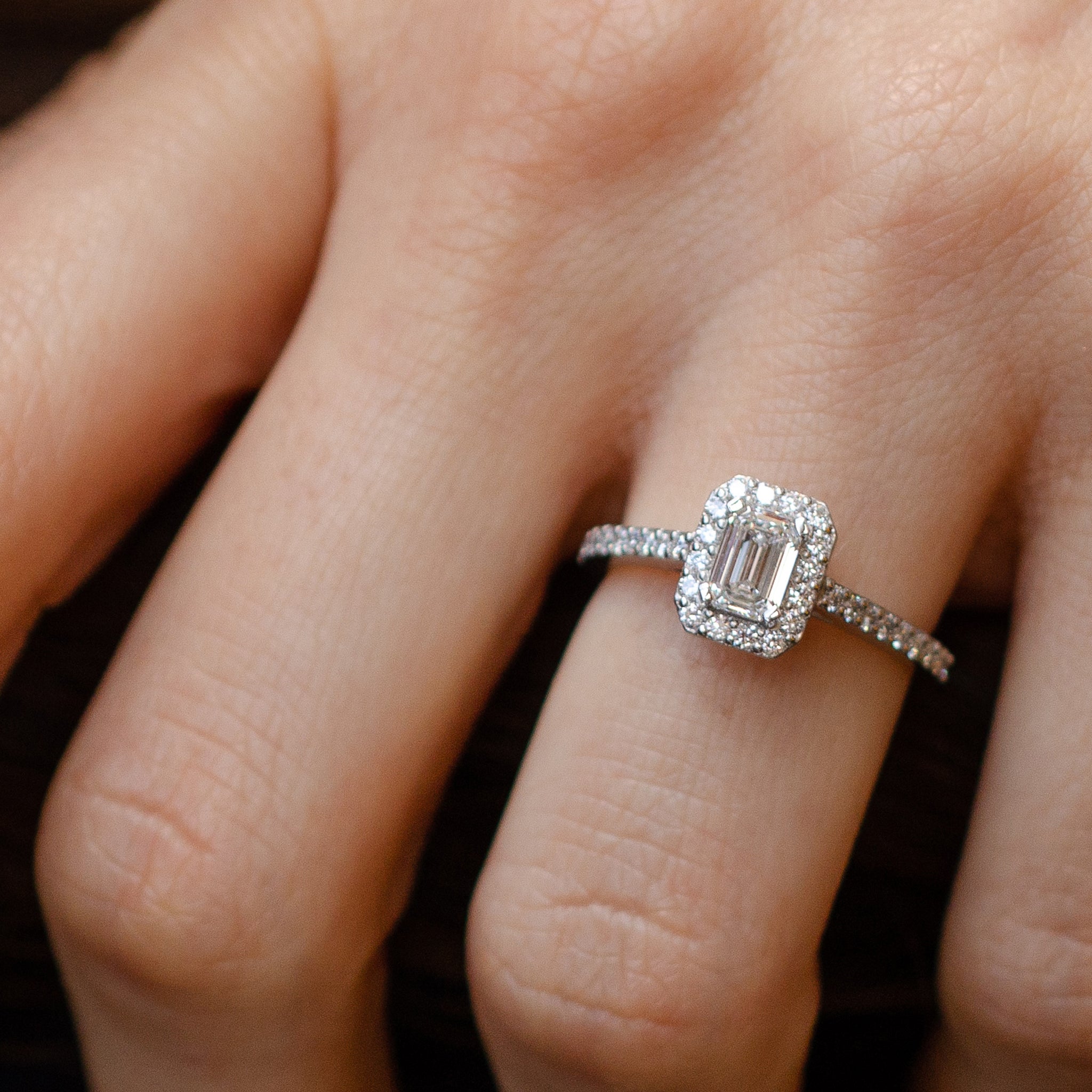 Emerald Cut Diamond Ring With Simple Halo Plain Band – ethanlord