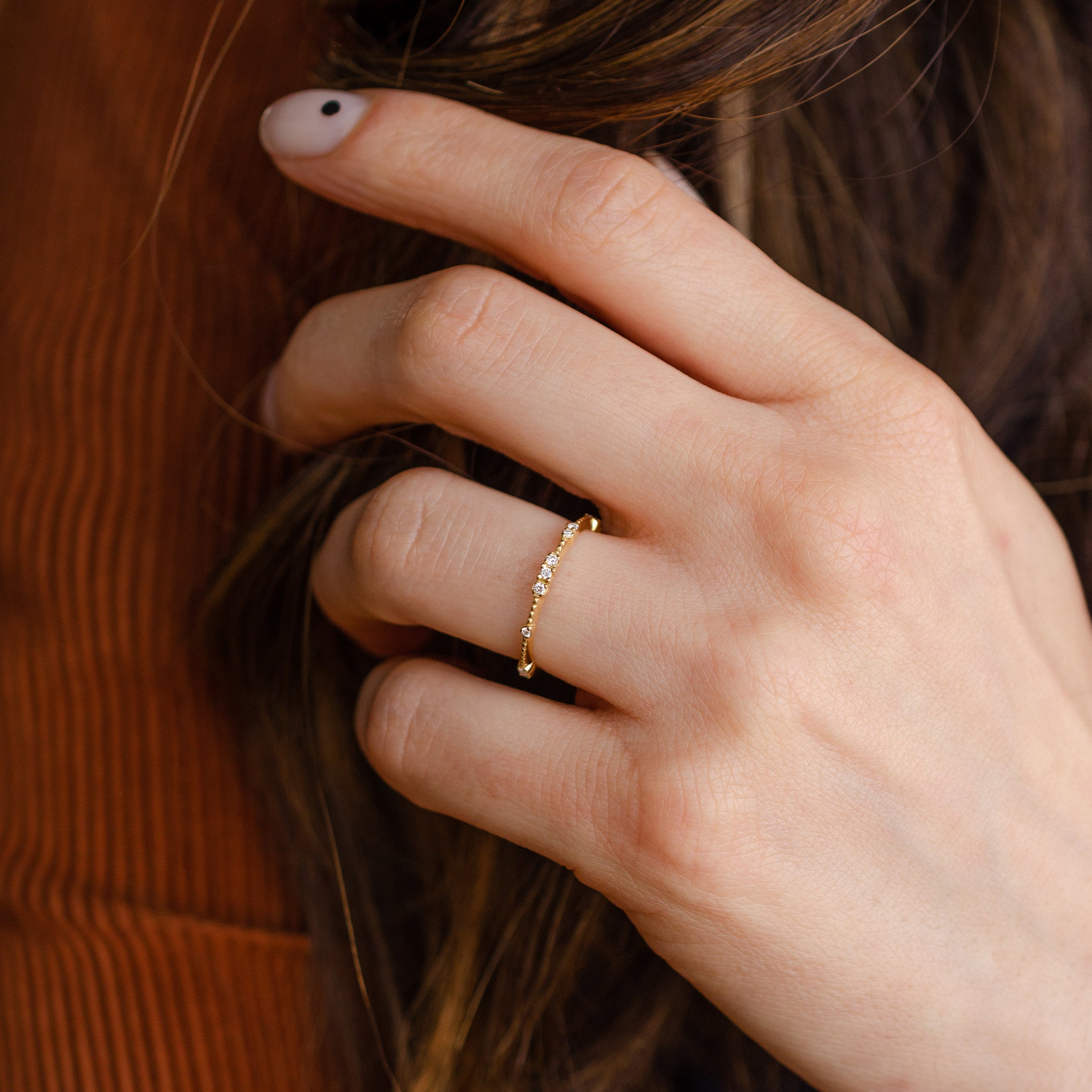 Beaded Diamond Set Wedding Ring in 18ct Yellow Gold