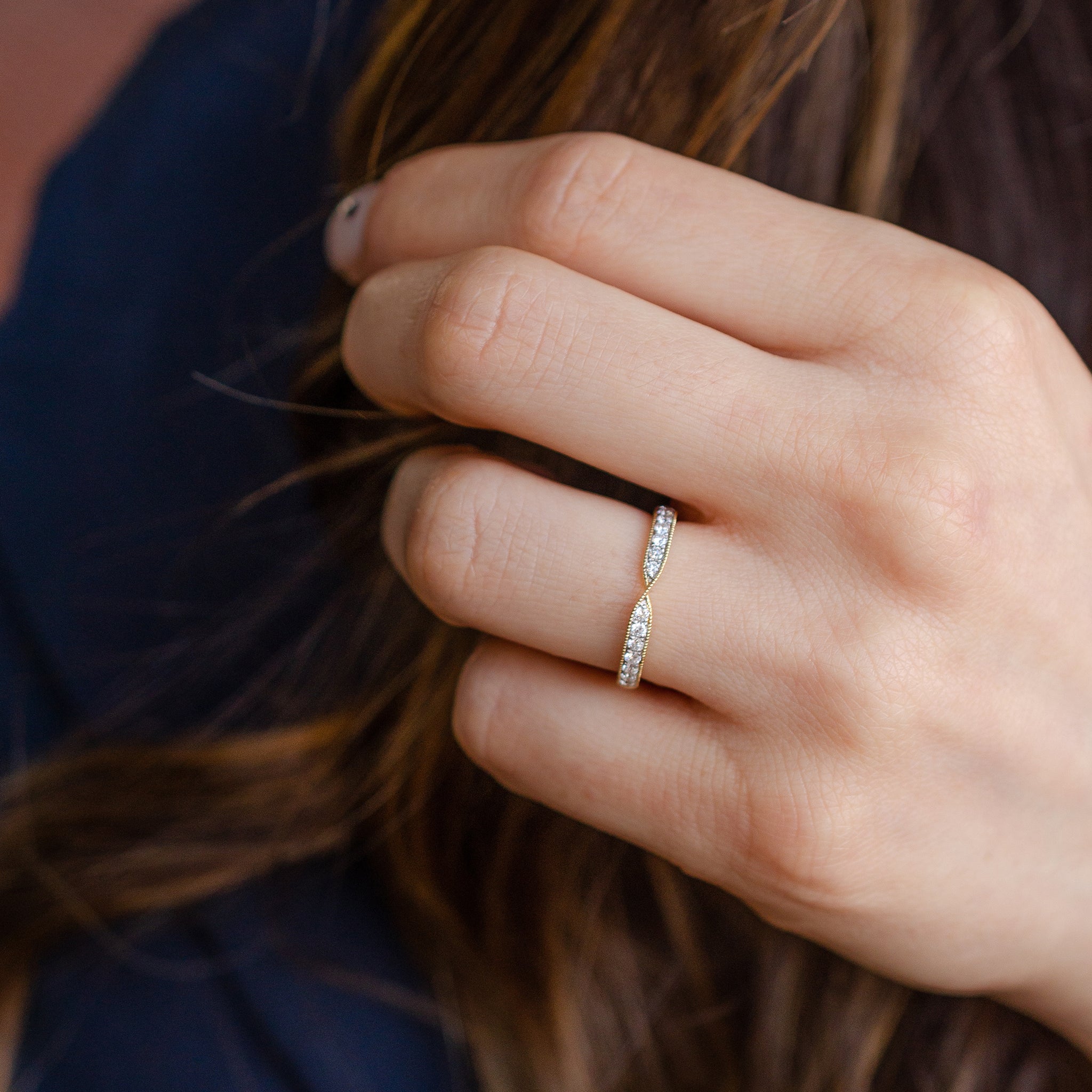Milgrain Diamond Twist Fitted Wedding Ring