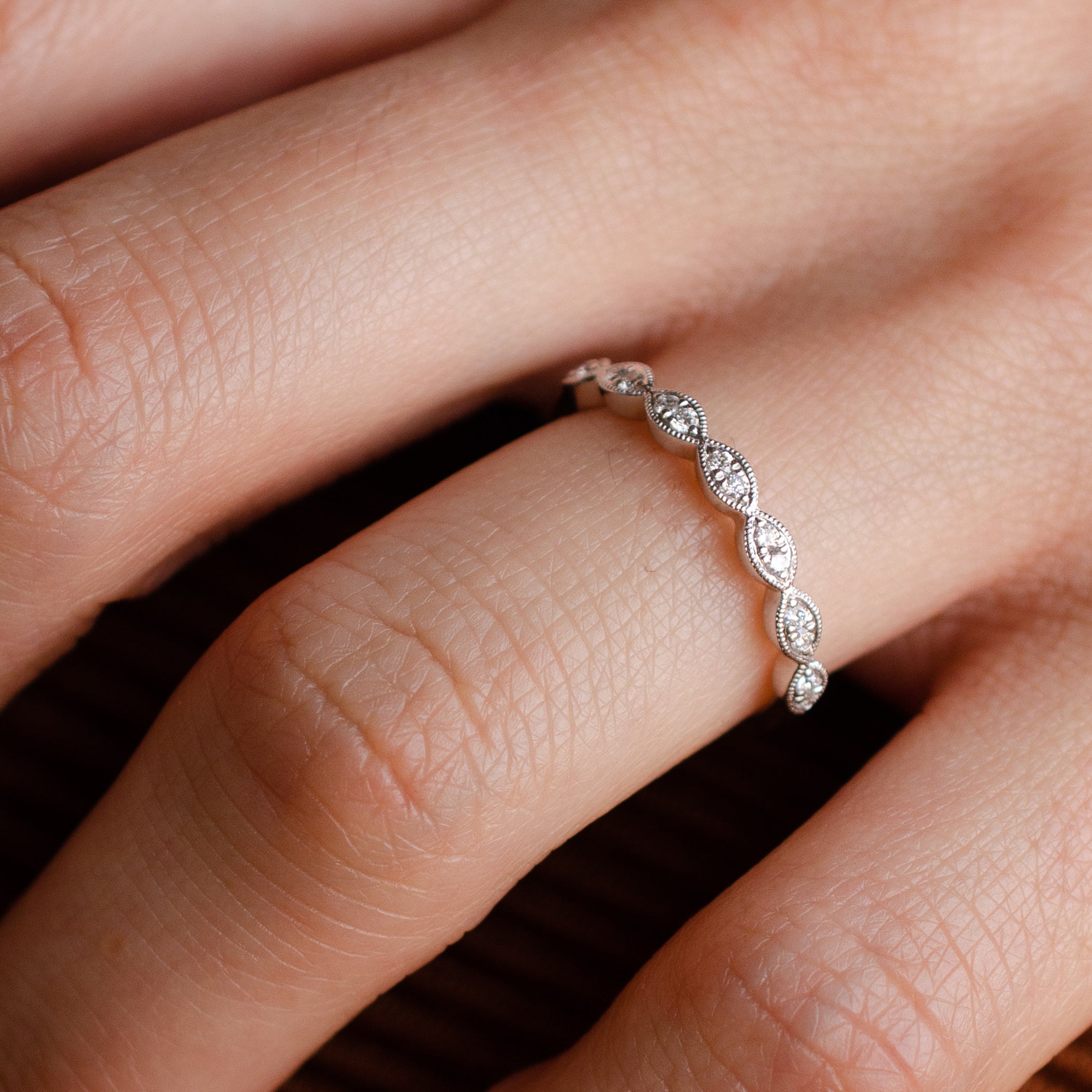 Milgrain Marquise Diamond Eternity Wedding Ring