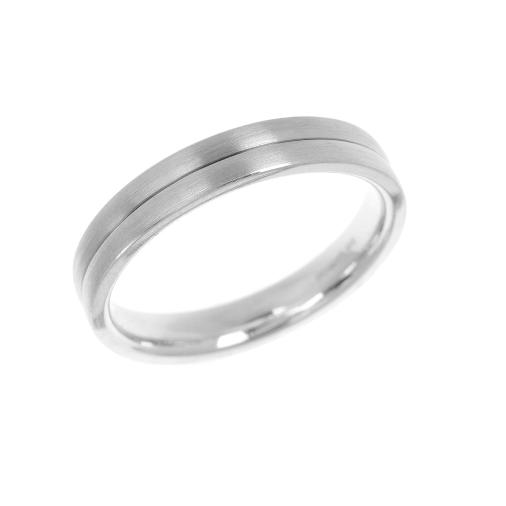 Double Court Shape Linear Mens Wedding Ring 4mm