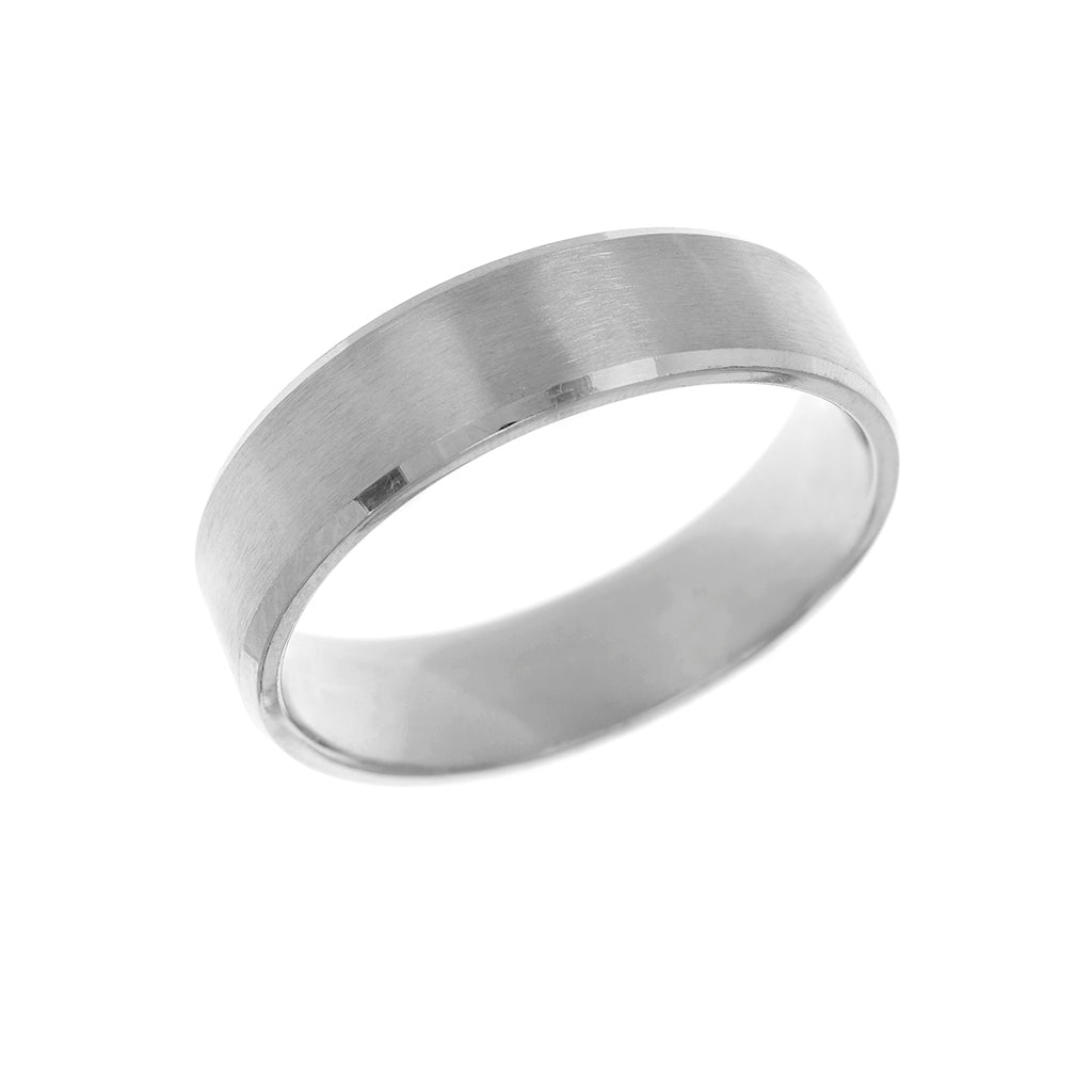 Bevelled Edge Medium Weight Mens Wedding Ring 6mm