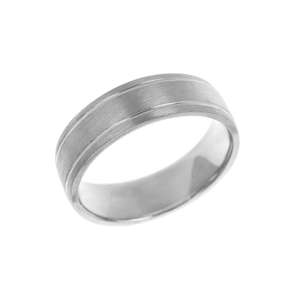 Court Shape Diamond Cut Mens Wedding Ring 6mm