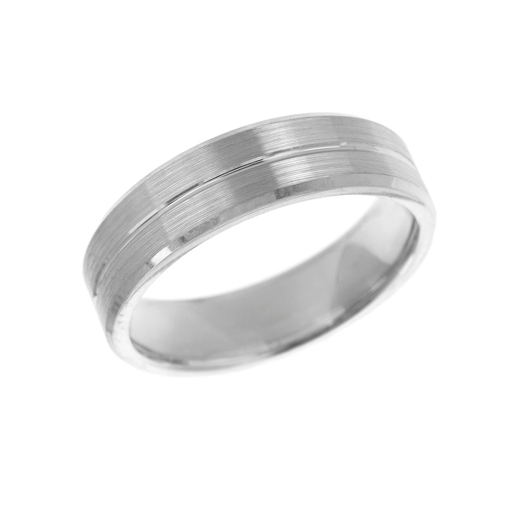 Diamond Cut Bevelled Edge Mens Wedding Ring 6mm