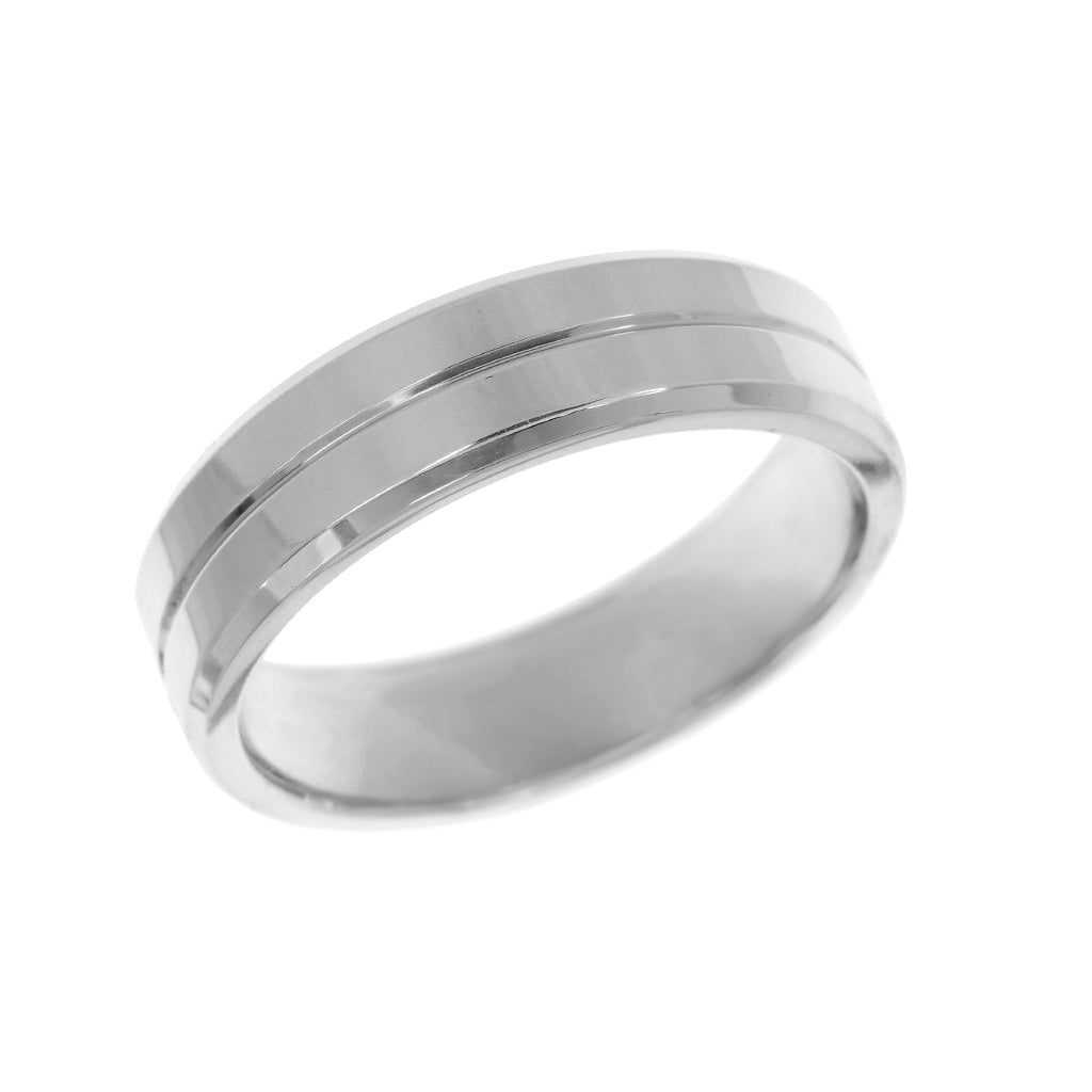 Diamond Cut Bevelled Edge Mens Wedding Ring 6mm
