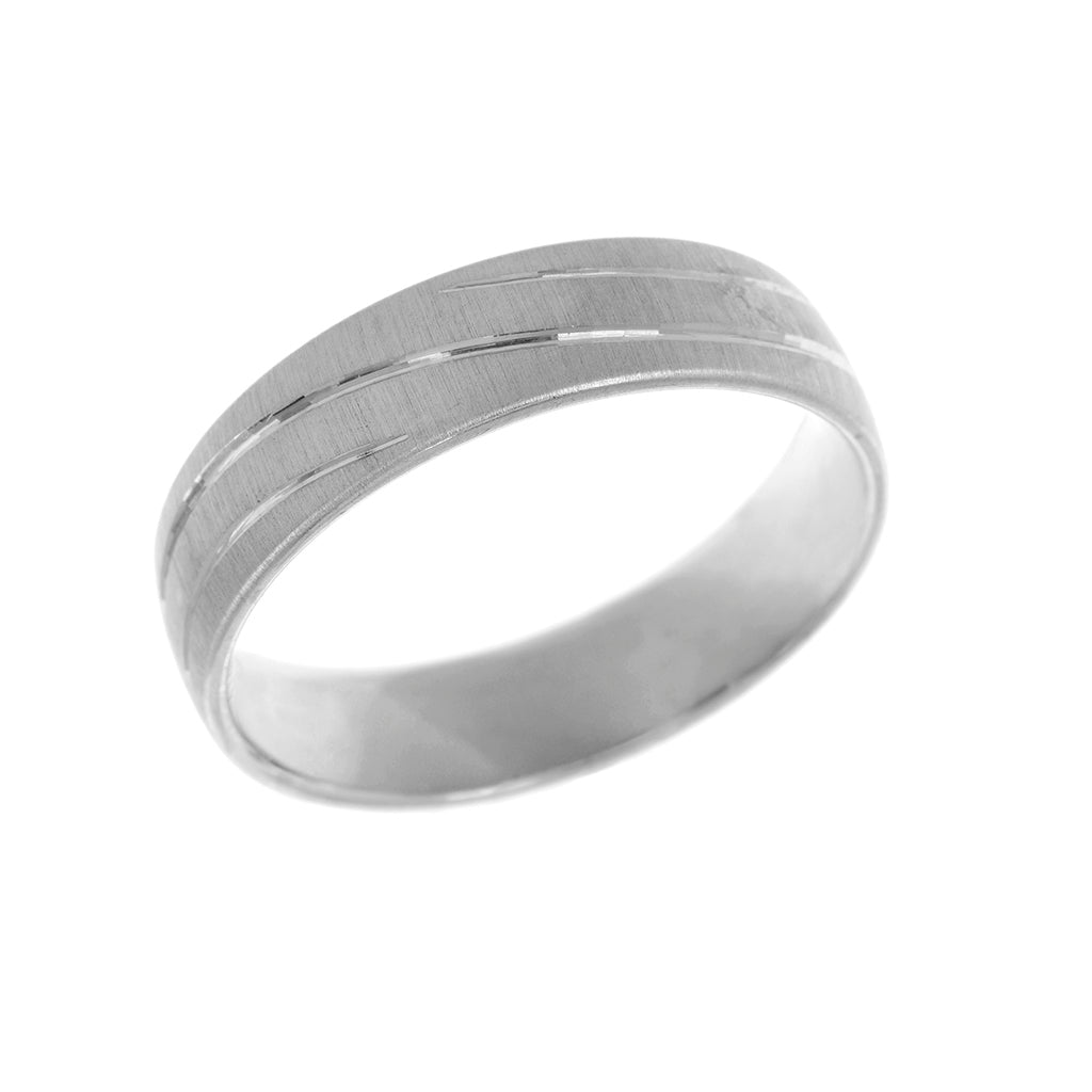Wave Engraved Court Shape Mens Wedding Ring 6mm
