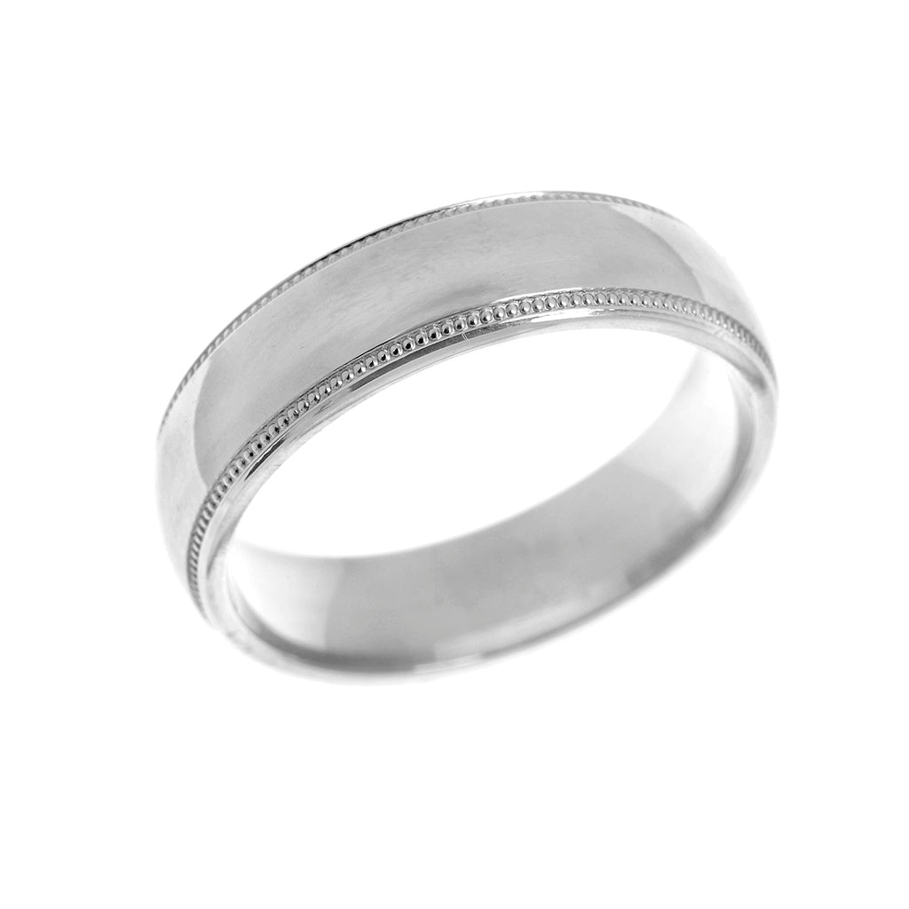 Milgrain Edge Court Shape Mens Wedding Ring 6mm