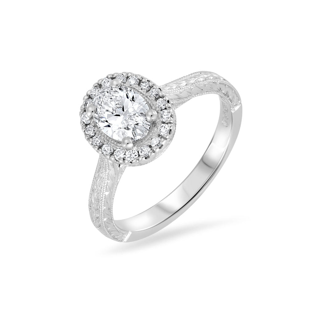 Vintage Oval Halo Diamond Engagement Ring