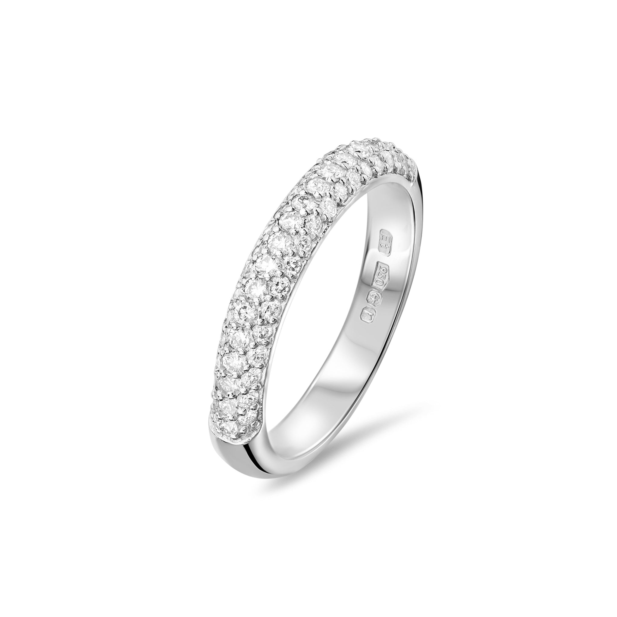 Pave Set Diamond Three Row Eternity Wedding Ring