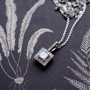 Princess Cut Diamond Halo Necklace in 18ct White Gold