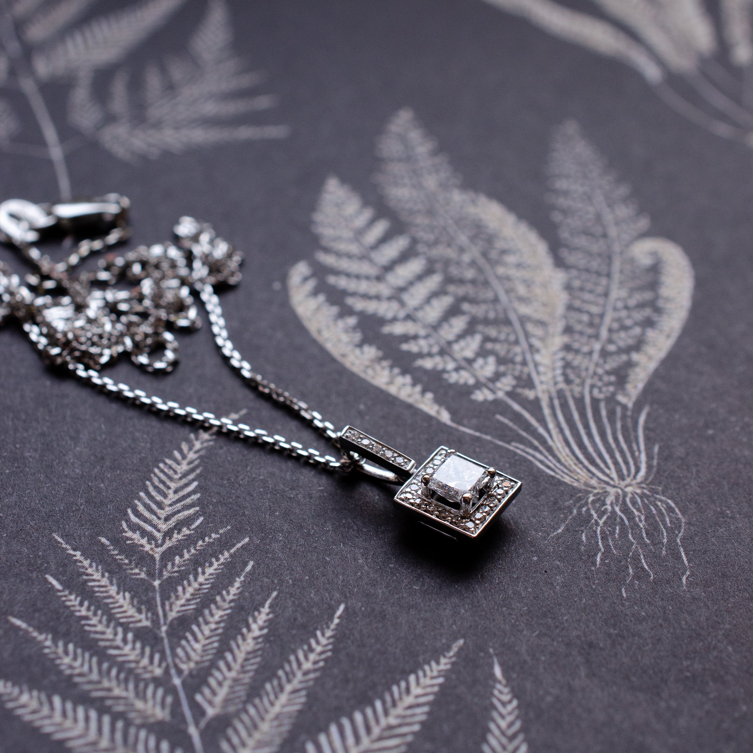Princess Cut Diamond Halo Necklace in 18ct White Gold