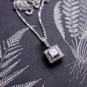 Princess Cut Diamond Halo Necklace in 18ct White Gold