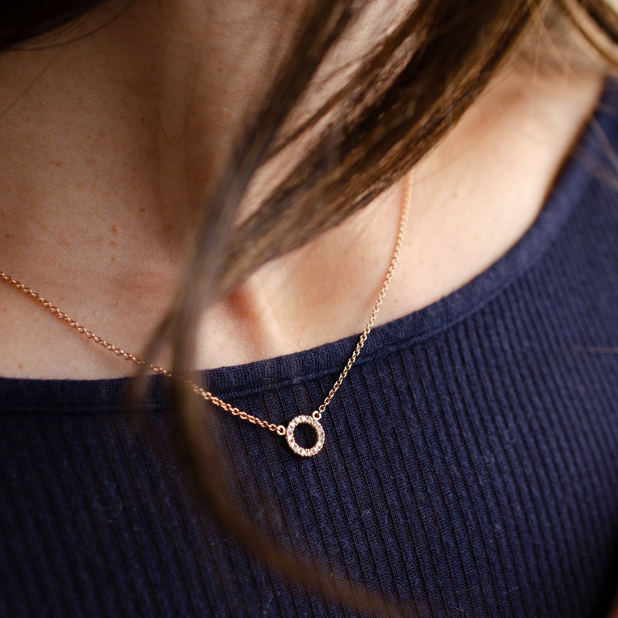 Diamond Set Halo Circle Necklace in 18ct Rose Gold