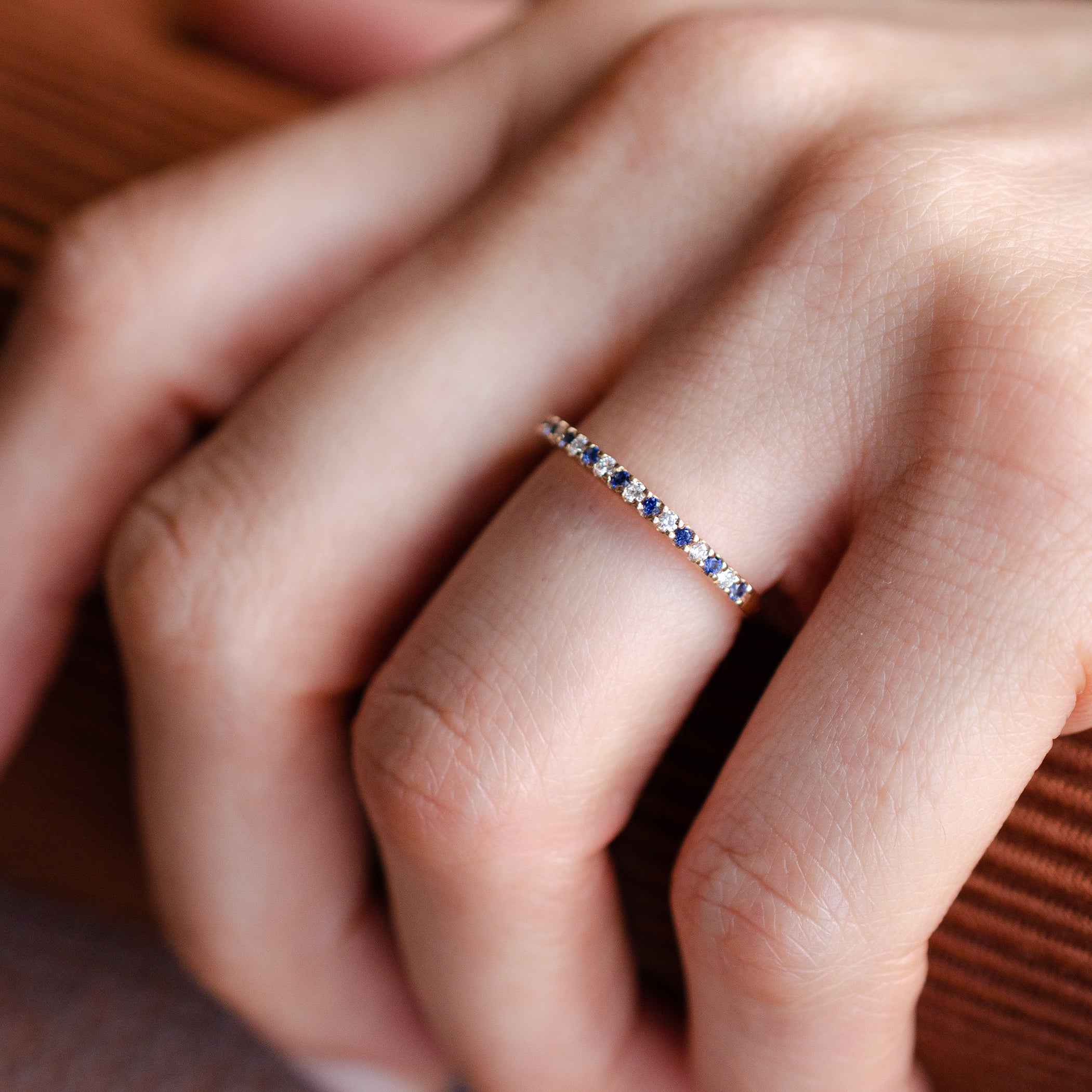 Sapphire & Diamond Eternity Wedding Ring in 18ct Rose Gold