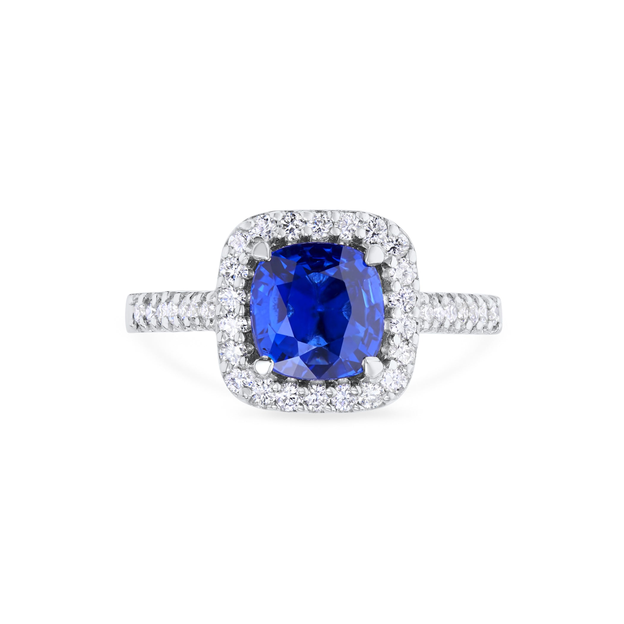 Cushion Cut Blue Sapphire & Diamond Halo Ring