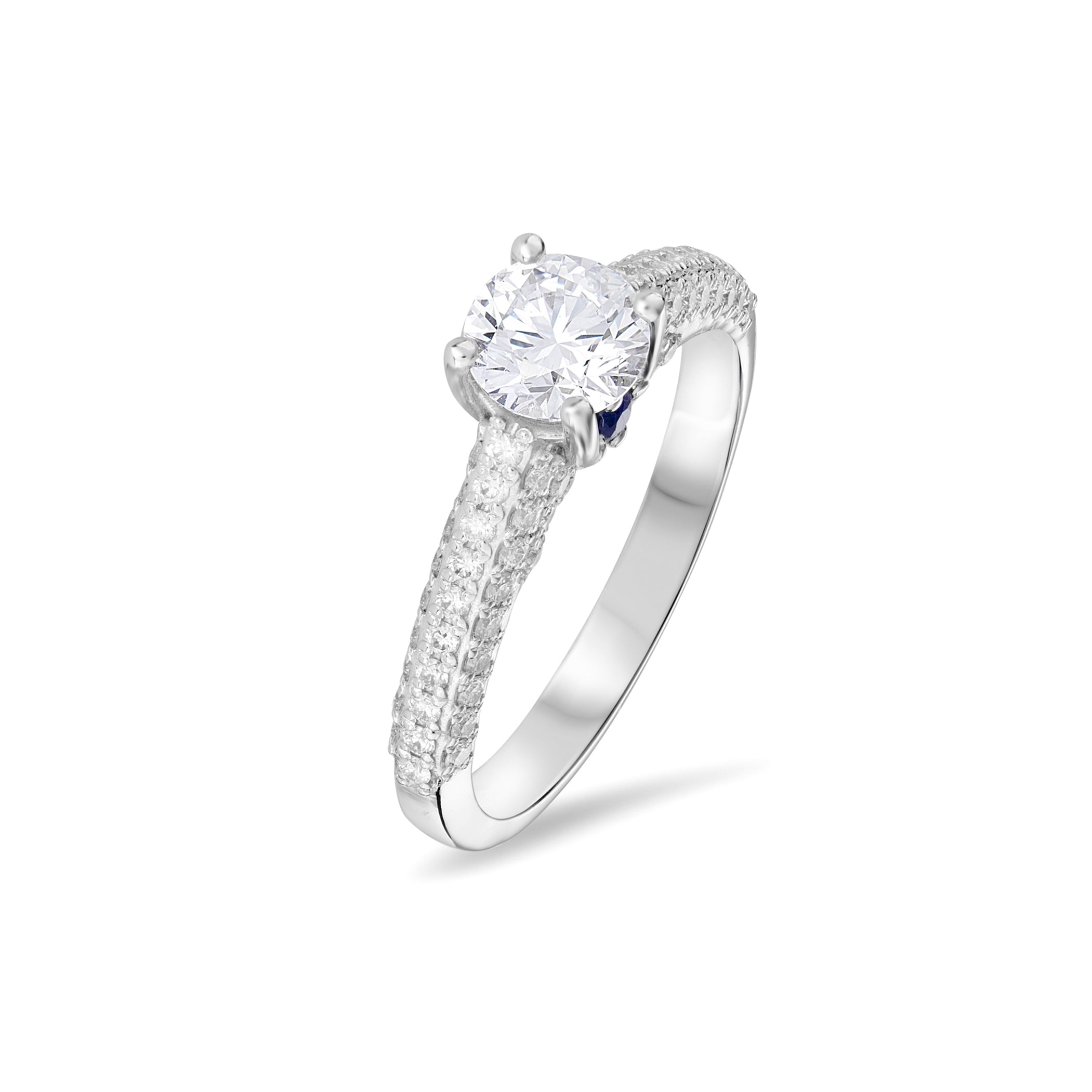 Diamond Engagement Ring with Three Row Pavé Diamond Shoulders
