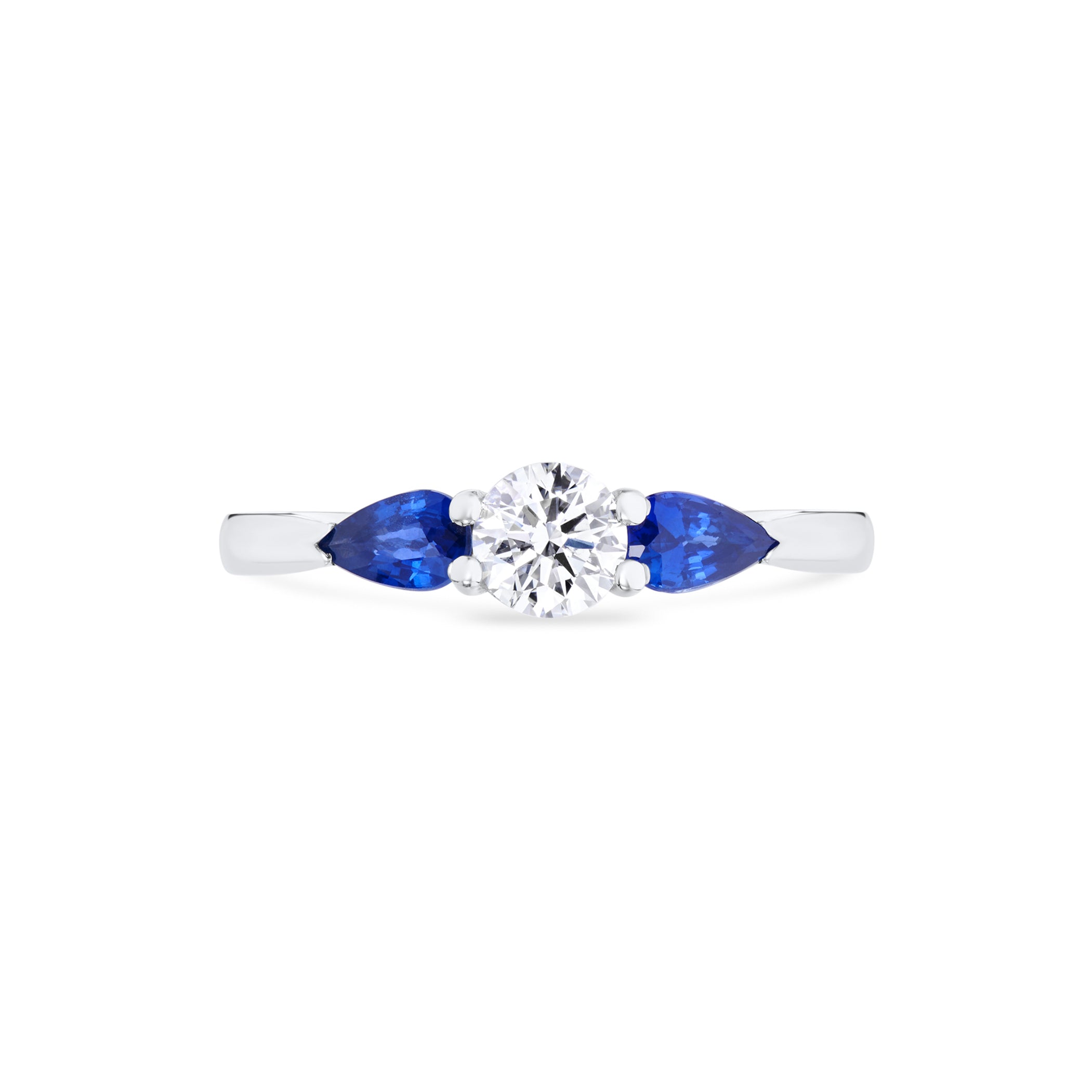 Diamond & Blue Sapphire Pear Shape Trilogy Engagement Ring