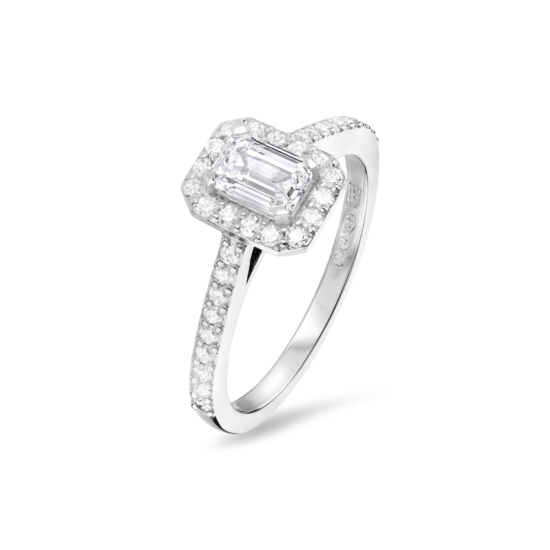 Emerald Cut Diamond Halo Engagement Ring in Platinum