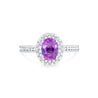 Oval Pink Sapphire & Diamond Halo Engagement Ring