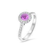 Pink Sapphire & Diamond Halo Engagement Ring